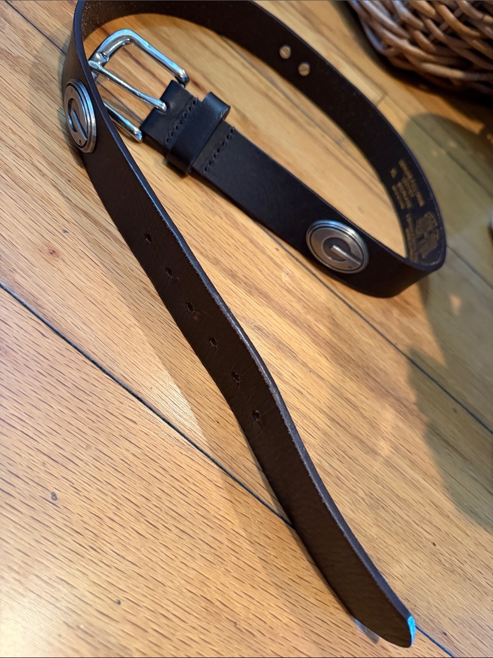 Men's Black Leather Belt with Metal Emblem - Unbranded